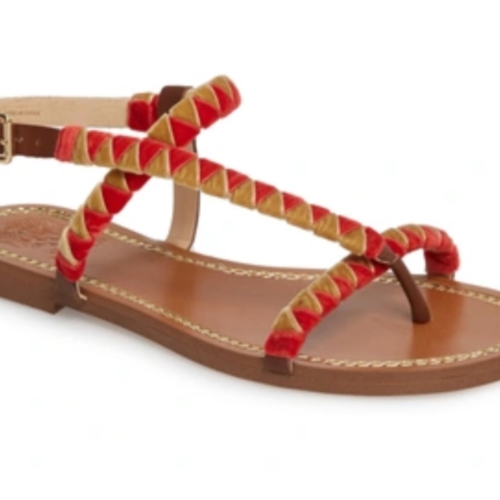 Red and Gold Striped Thong Sandals